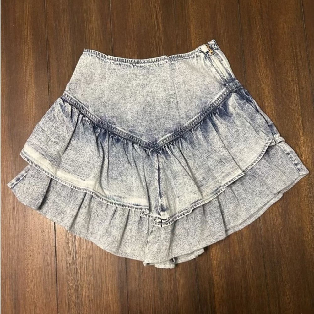 Acid Wash Ruffle Denim Skirt